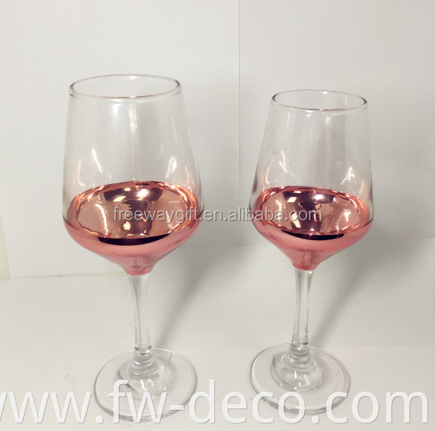 Custom crystal clear rose gold colored electroplated wine glass goblet